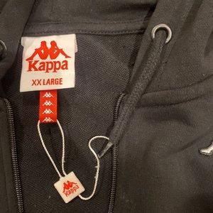 All black, white logo, kappa hoodie, never worn, zip up